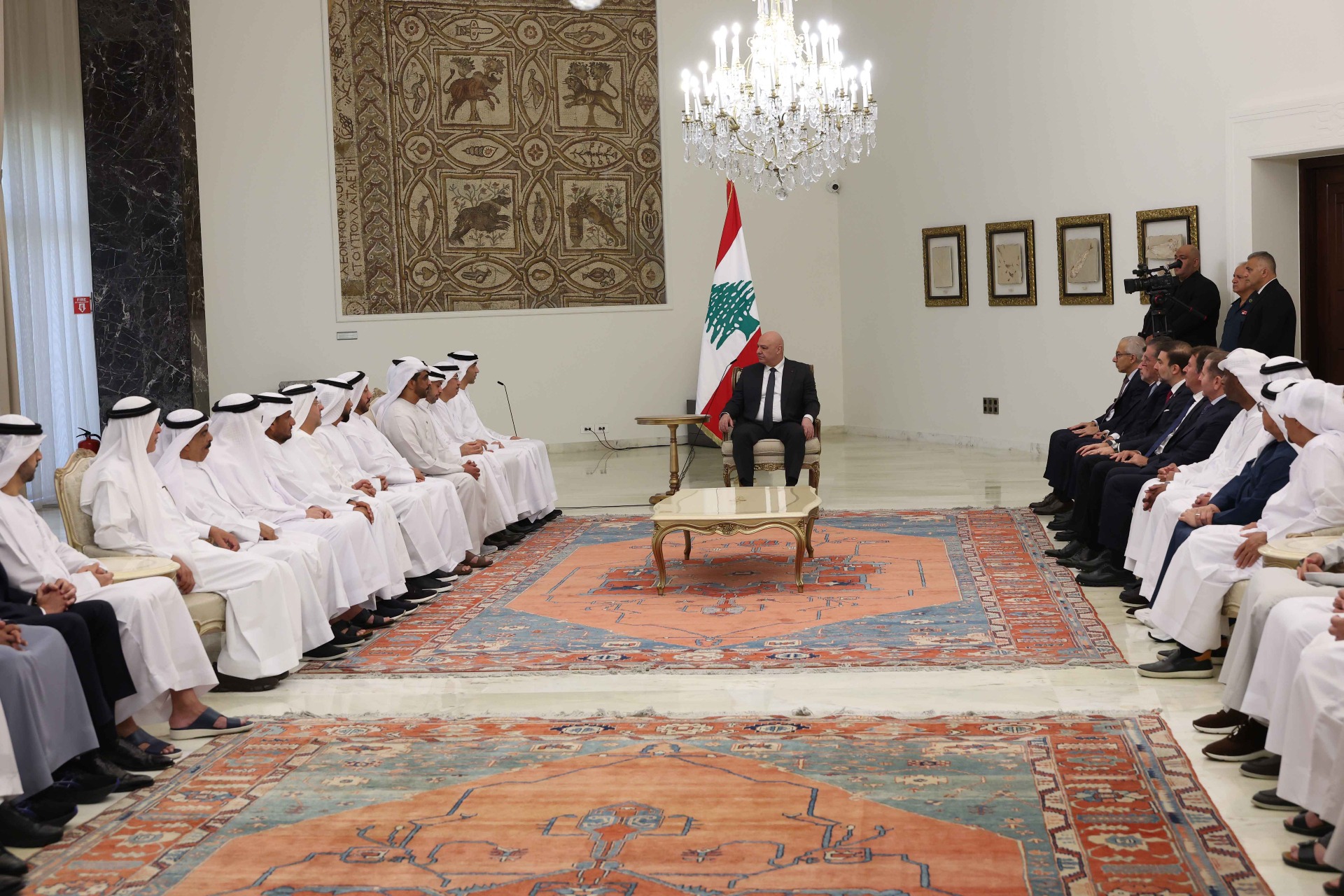 رئيس الجمهورية مستقبلاً وزير التجارة الخارجية الاماراتي على رأس وفد من رجال الاعمال: