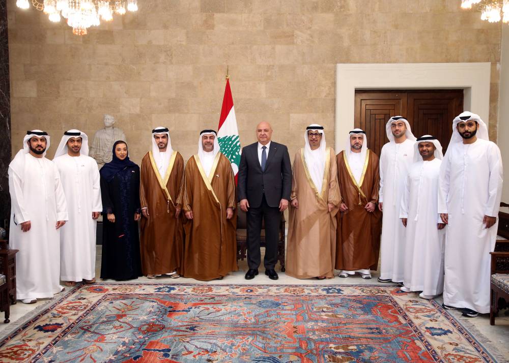 وفد اماراتي في قصر بعبدا حضر للاطلاع على حاجات  لبنان ترجمة لنتائج القمة اللبنانية الإماراتية واجتماع عمل تقني ثنائي في المديرية العامة لرئاسة الجمهورية