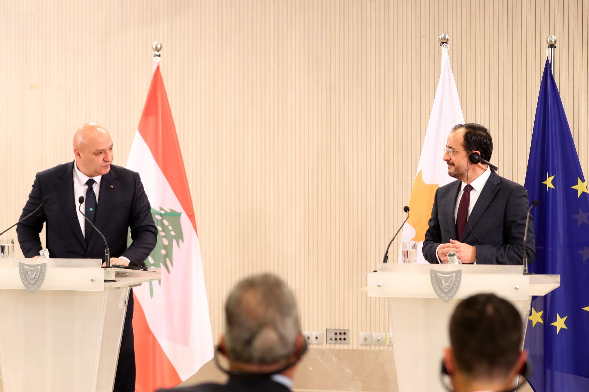 كلمة رئيس الجمهورية اللبنانية العماد جوزاف عون  خلال المؤتمر الصحفي المشترك مع نظيره القبرصي نيكوس خريستودوليدس 